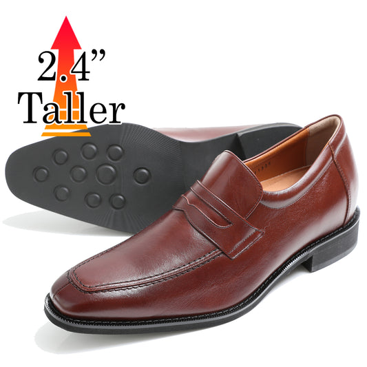 Men's Elevator Shoes Height Increasing 2.36" Taller Loafer Slip-on Dress Shoes Genuine Leather No. 1305