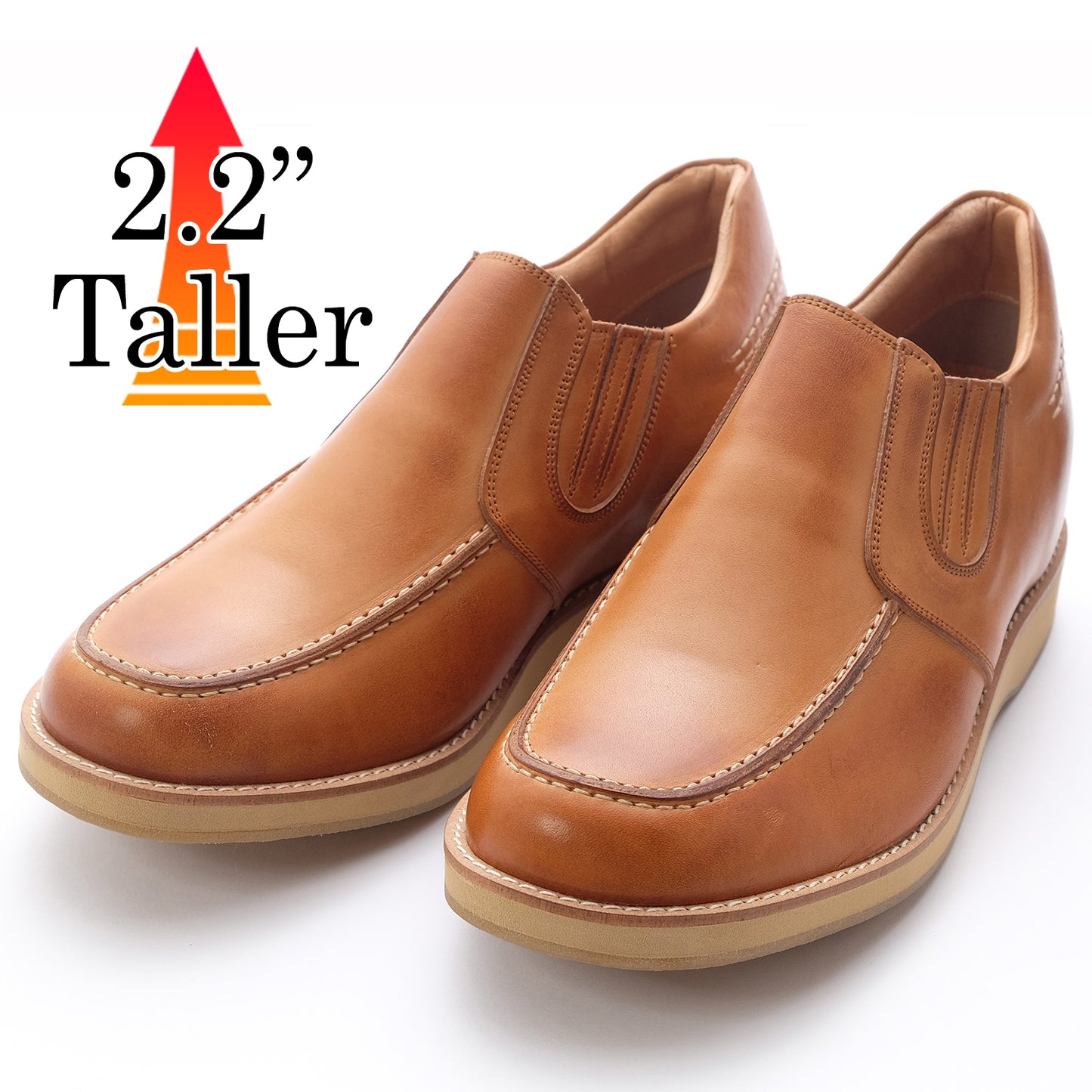 Men's Elevator Shoes Height Increasing 2.2" Taller Slip-on Side Gore Loafer Genuine Leather No. 523