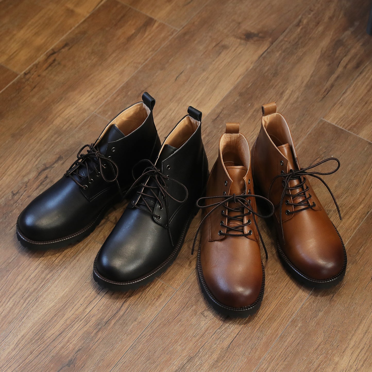 Men's Elevator Shoes Height Increasing 2.36" Taller Plain Toe Lace Up Work Boots Genuine Leather No. 1573