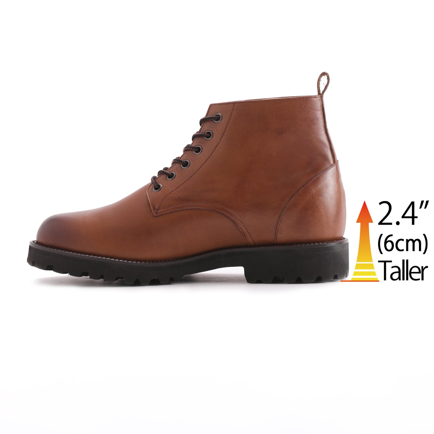 Men's Elevator Shoes Height Increasing 2.36" Taller Plain Toe Lace Up Work Boots Genuine Leather No. 1573