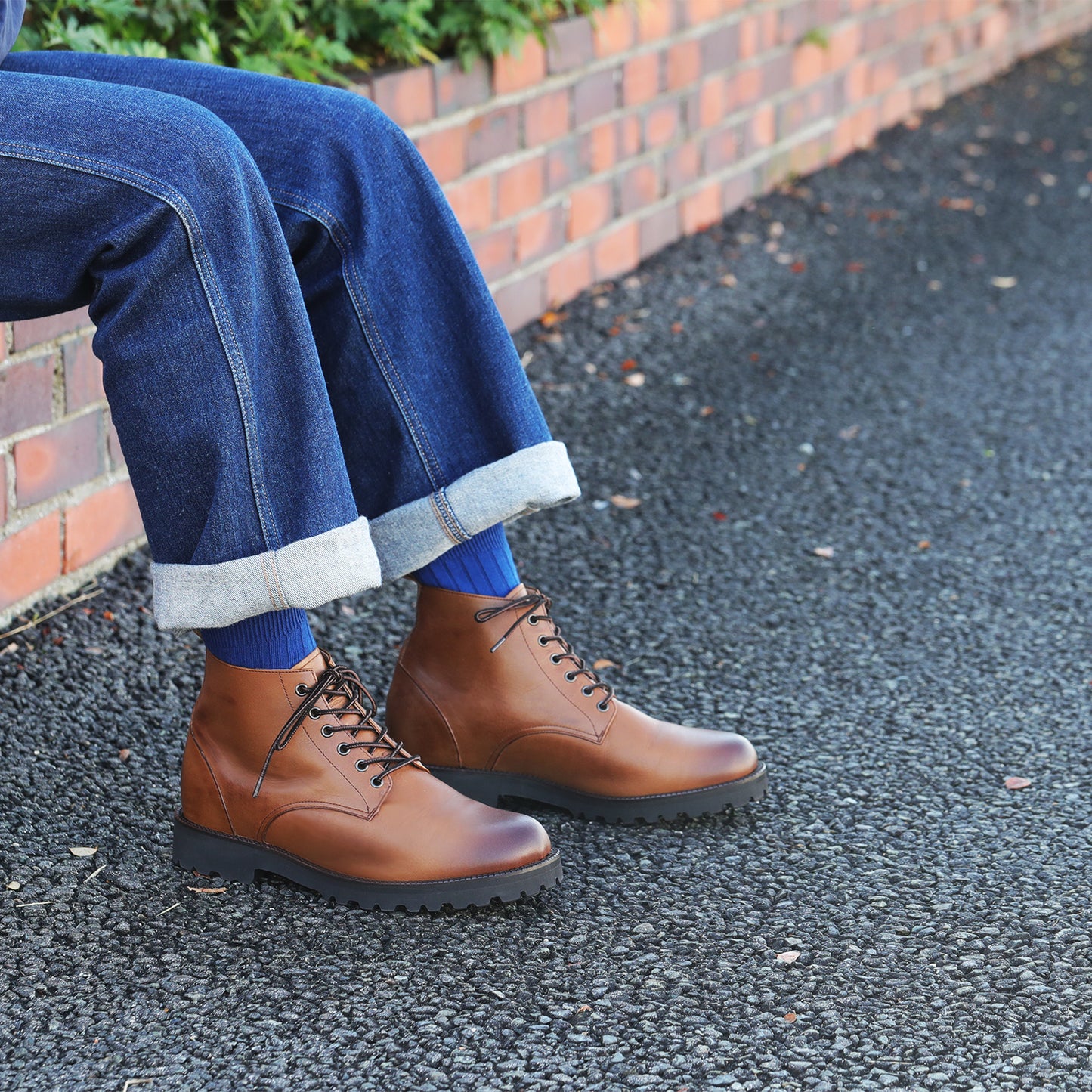 Men's Elevator Shoes Height Increasing 2.36" Taller Plain Toe Lace Up Work Boots Genuine Leather No. 1573