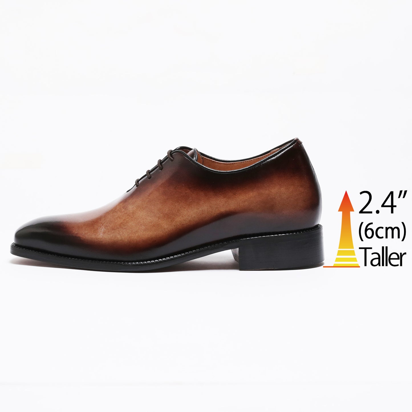 Hand Dyed Genuine Leather Men's Elevator Shoes Height Increasing 2.36" Taller Hole Cut Lace Up Dress Shoes No. 1380