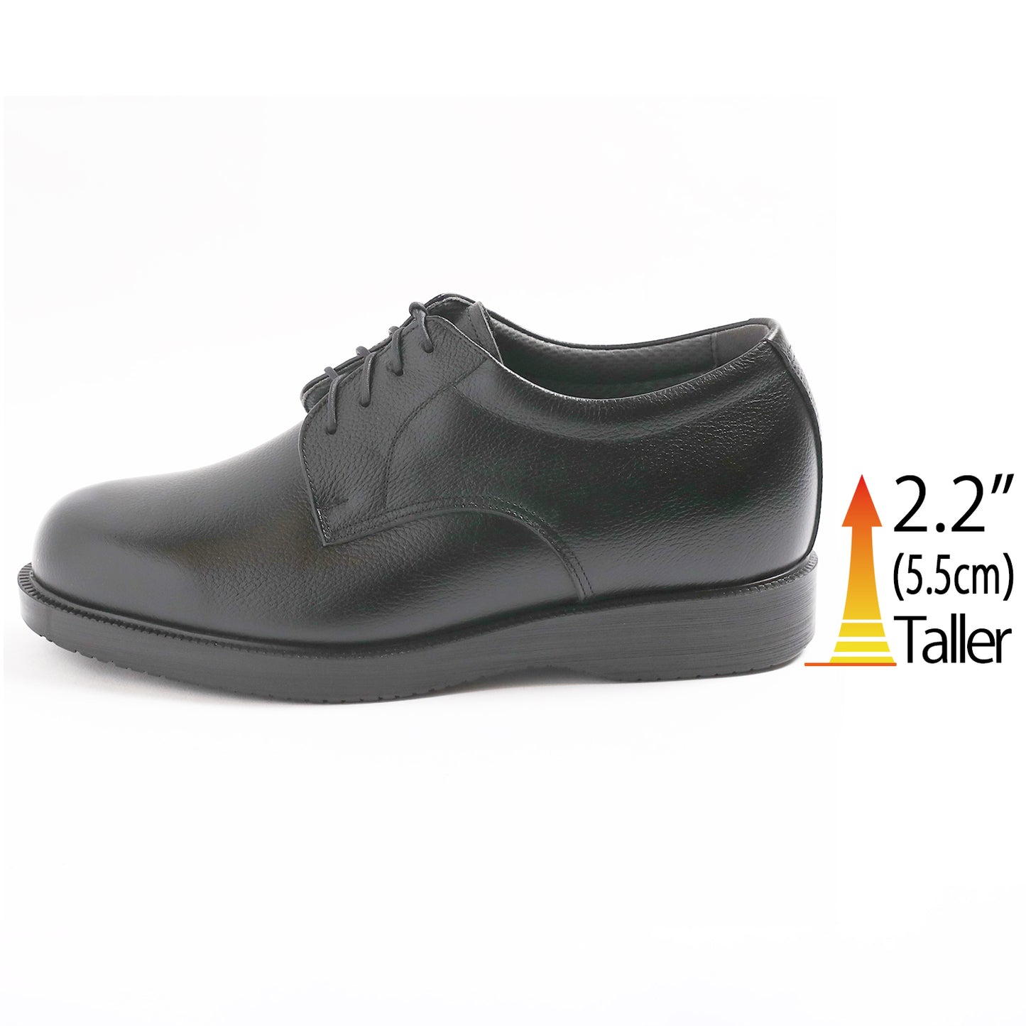 Men's Elevator Shoes Height Increasing 2.2" Taller Derby Plain Toe Lace Up Wide Genuine Leather No. 911