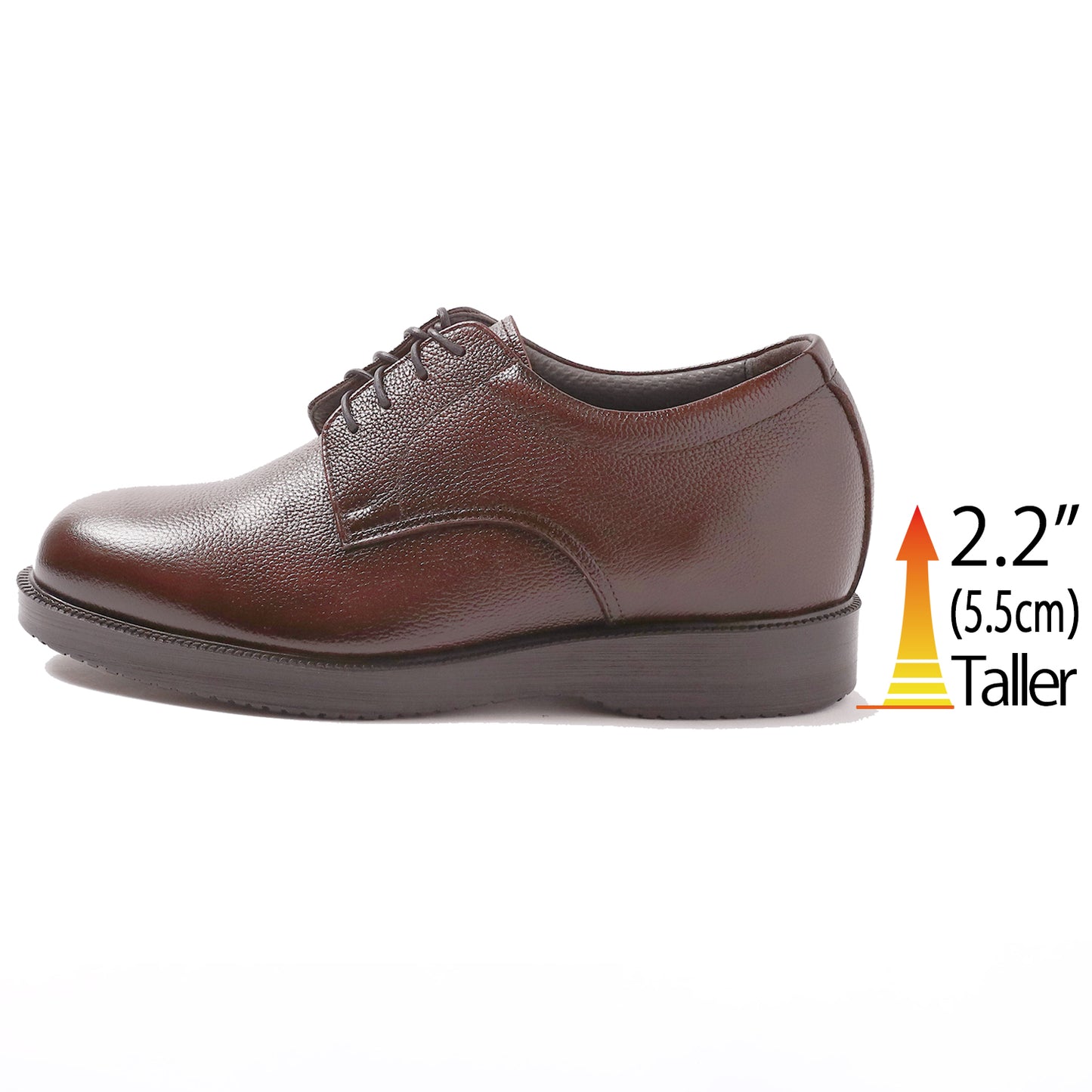 Men's Elevator Shoes Height Increasing 2.2" Taller Derby Plain Toe Lace Up Wide Genuine Leather No. 911