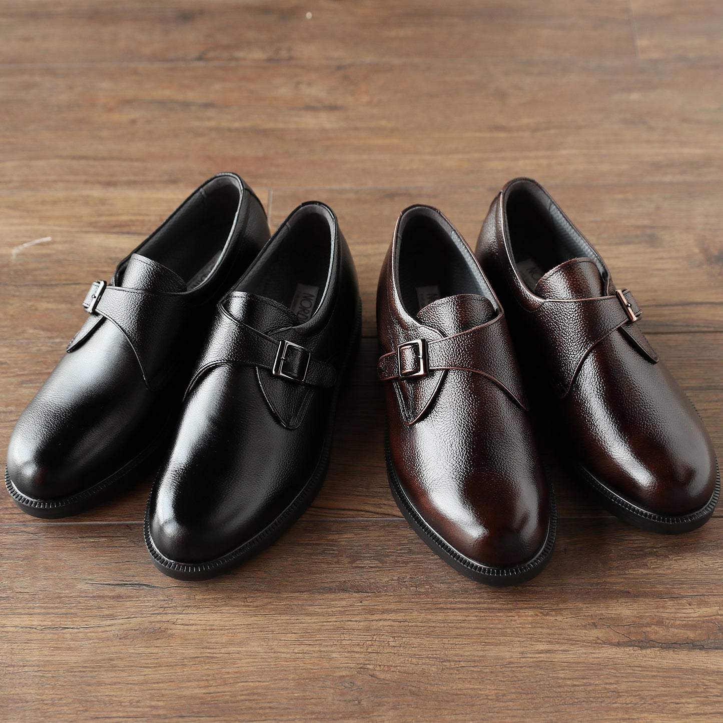 Men's Elevator Shoes Height Increasing 2.2" Taller Single Monk Strap Slip on Plain Toe Wide Genuine Leather No. 921