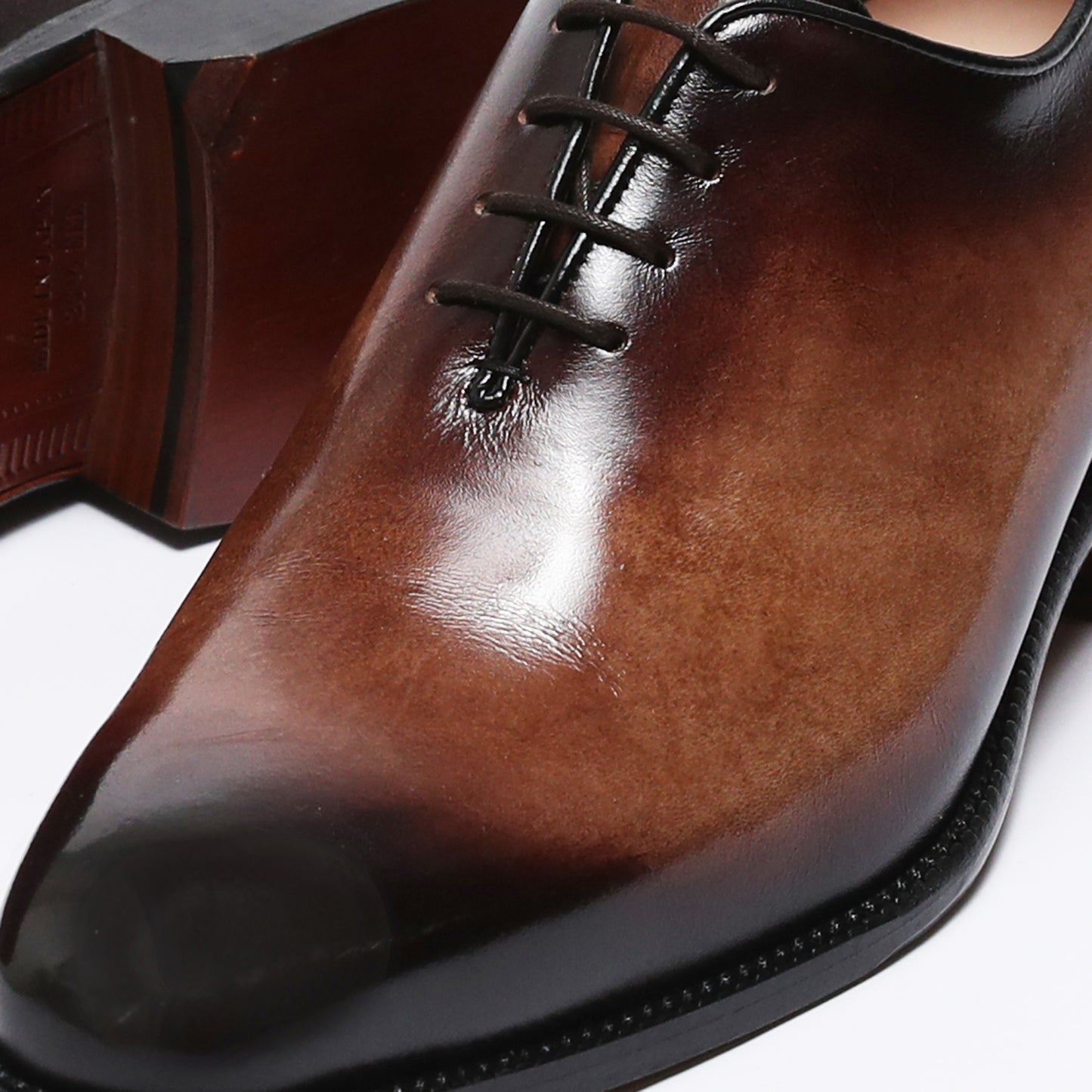 Hand Dyed Genuine Leather Men's Elevator Shoes Height Increasing 2.36" Taller Hole Cut Lace Up Dress Shoes No. 1380