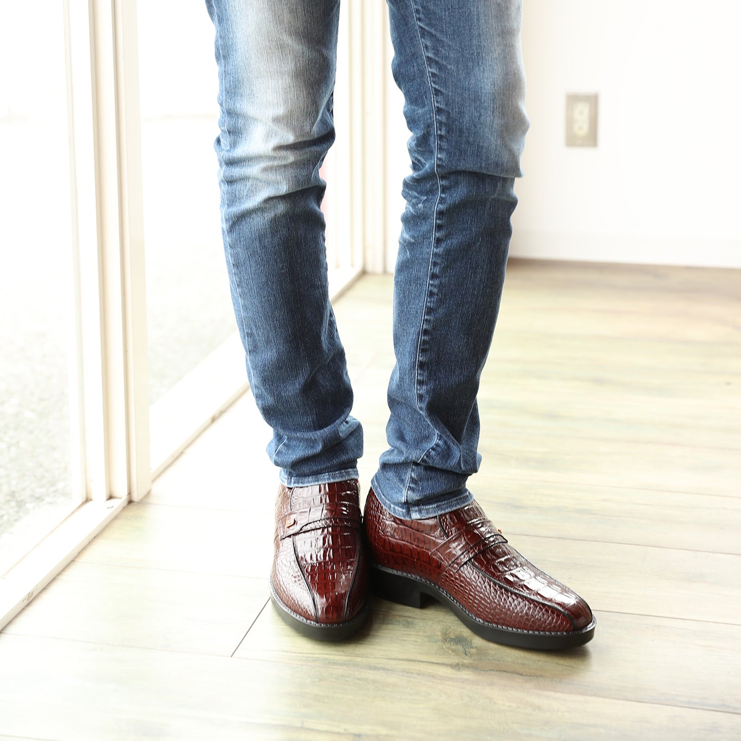 Men's Elevator Shoes Height Increasing 2.76" Taller Slip-on Dress Shoes Crocodile Embossed Cowhide Leather No. 236