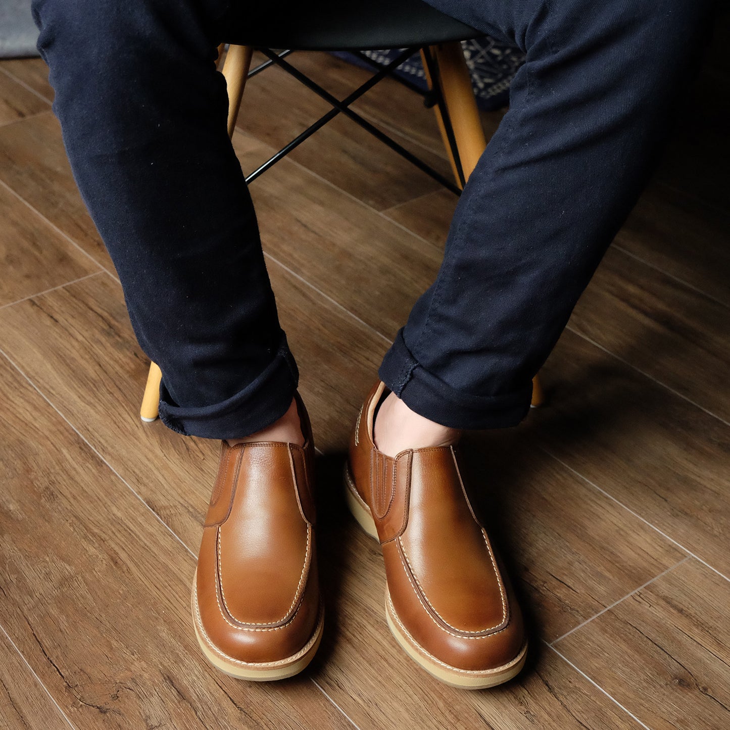 Men's Elevator Shoes Height Increasing 2.2" Taller Slip-on Side Gore Loafer Genuine Leather No. 523