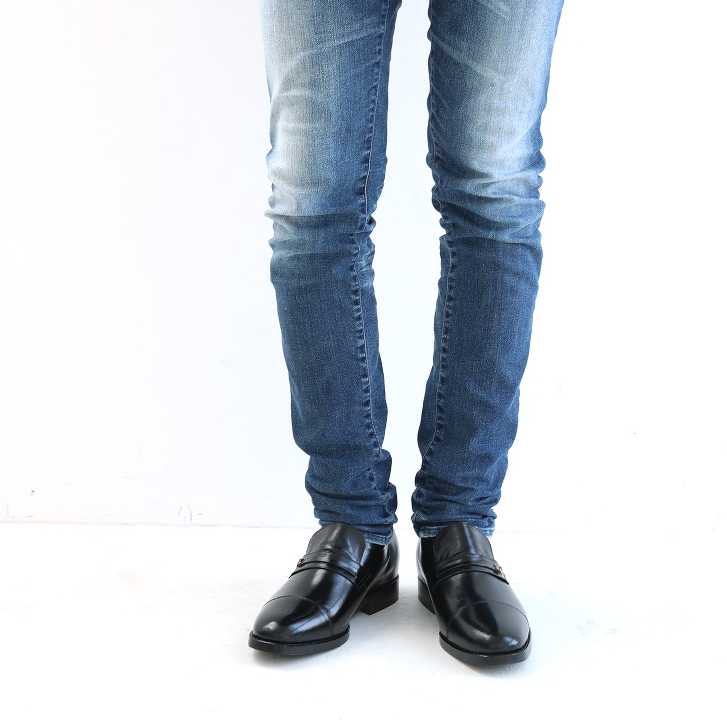 Men's Elevator Shoes Height Increasing 2" Taller Cap Toe Slip-On Wide Shoes Genuine Kangaroo Leather No. 716