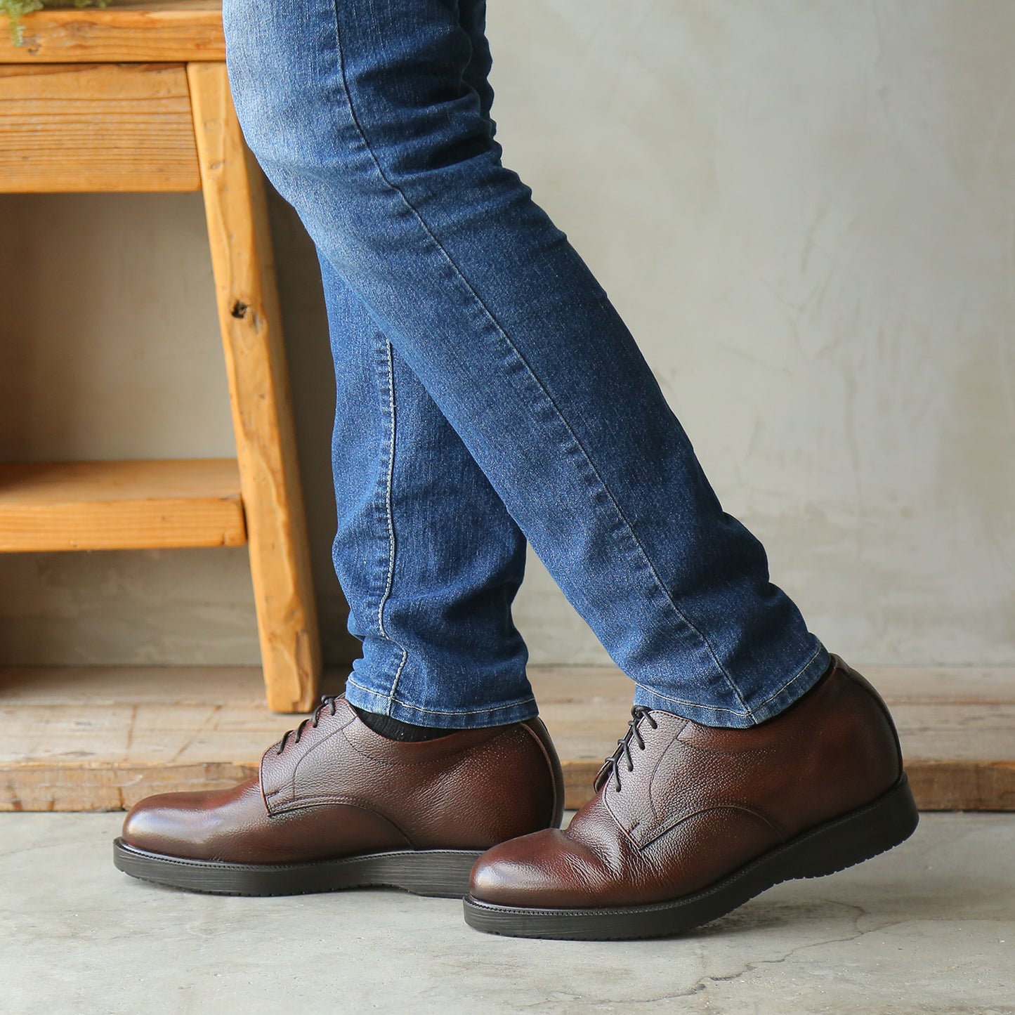 Men's Elevator Shoes Height Increasing 2.2" Taller Derby Plain Toe Lace Up Wide Genuine Leather No. 911
