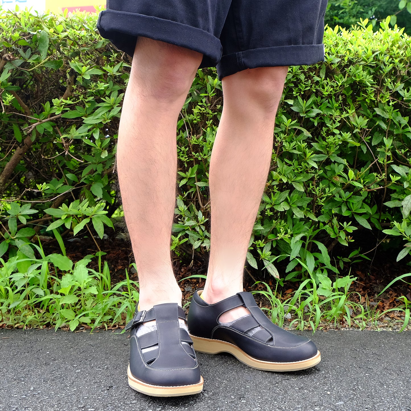 Men's Elevator Shoes Height Increasing 2.2" Taller Genuine Leather Sandal Breathable Black No. 567