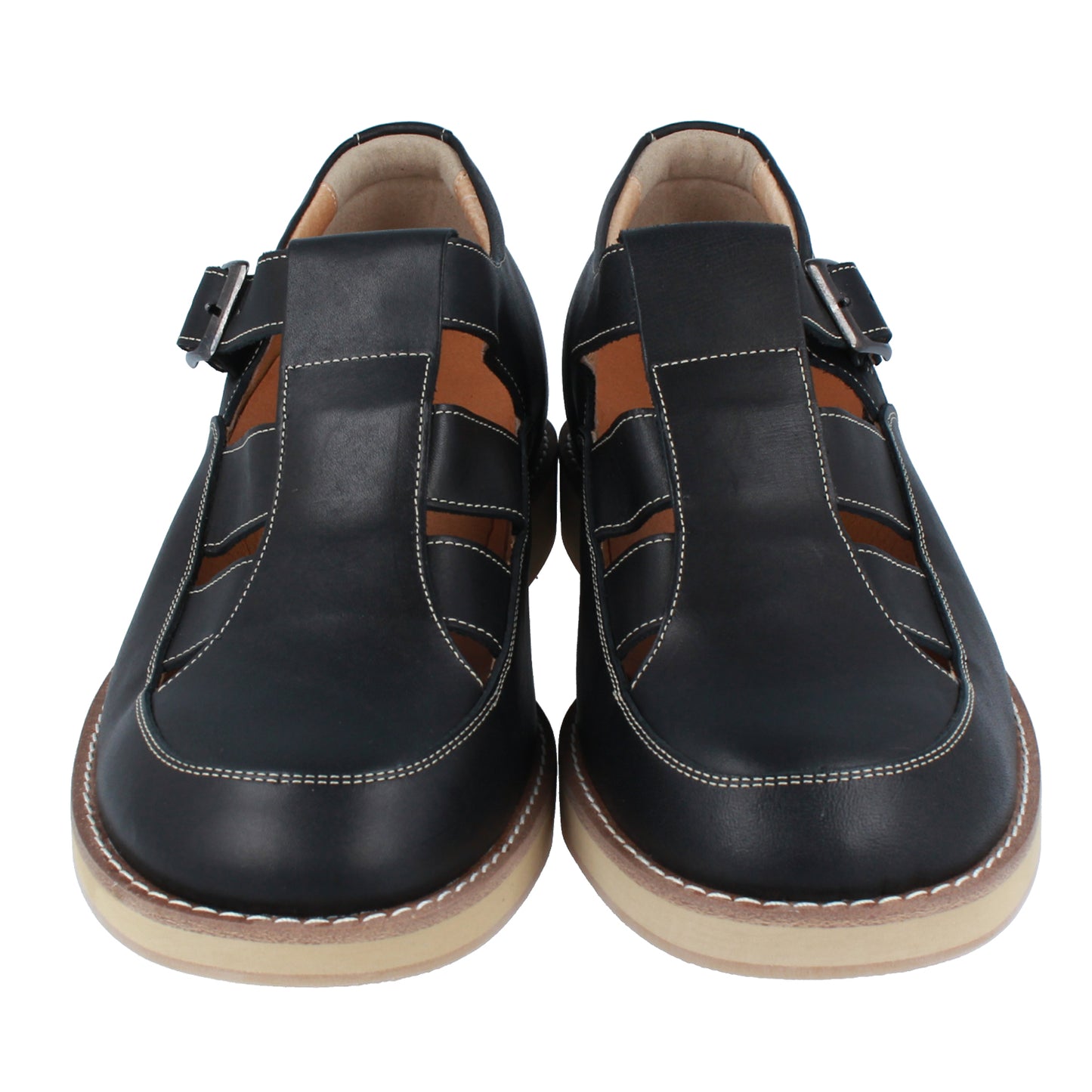 Men's Elevator Shoes Height Increasing 2.2" Taller Genuine Leather Sandal Breathable Black No. 567