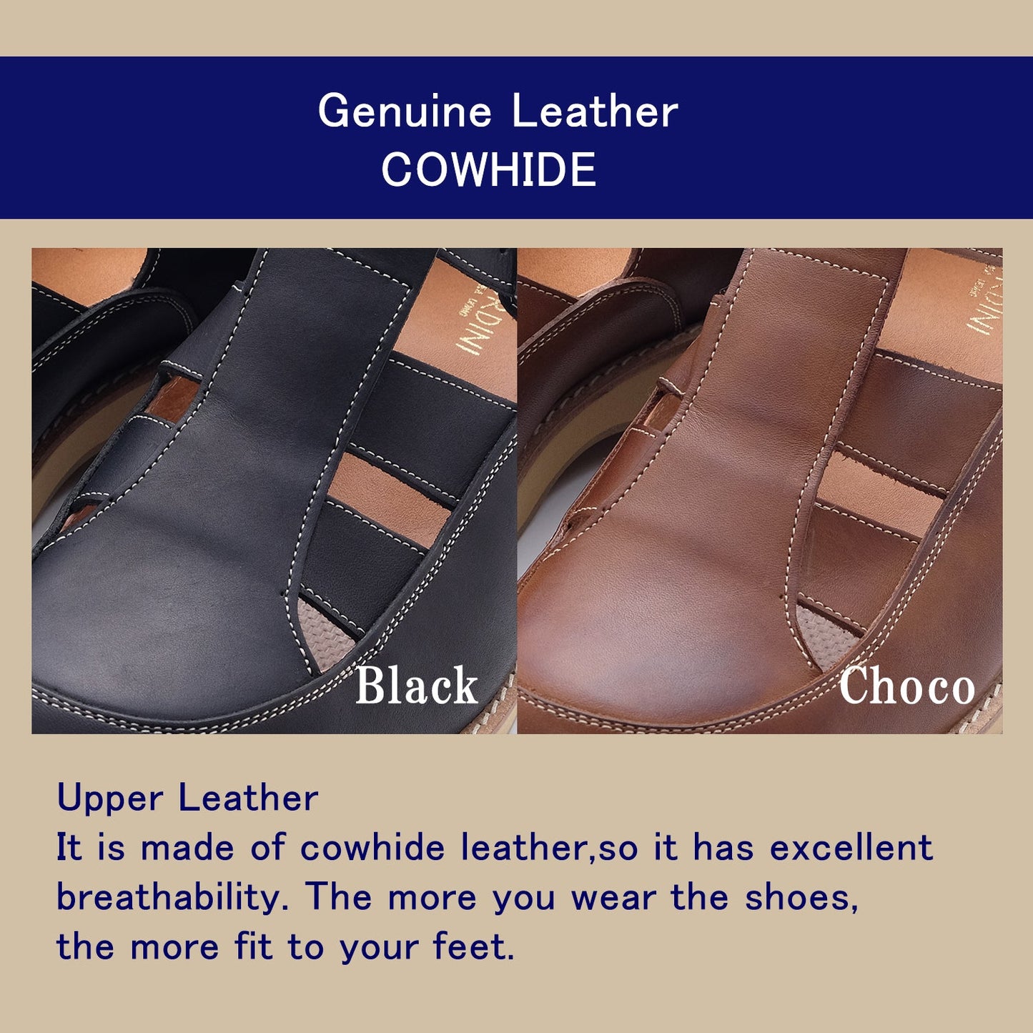 Men's Elevator Shoes Height Increasing 2.2" Taller Genuine Leather Sandal Breathable Choco No. 567
