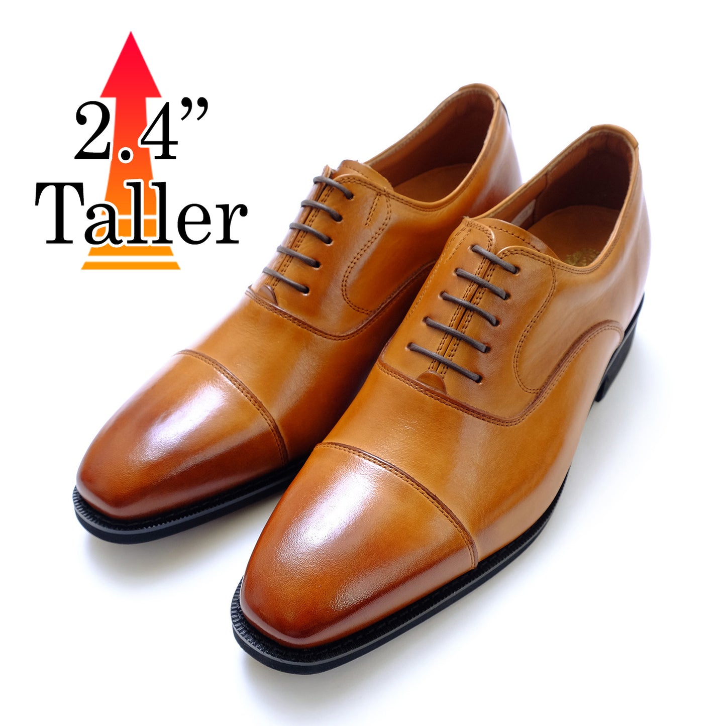 Men's Height Increasing Elevator Shoes 2.36" Taller Oxford Cap Toe Lace Up Dress Shoes Genuine Leather No. 1301
