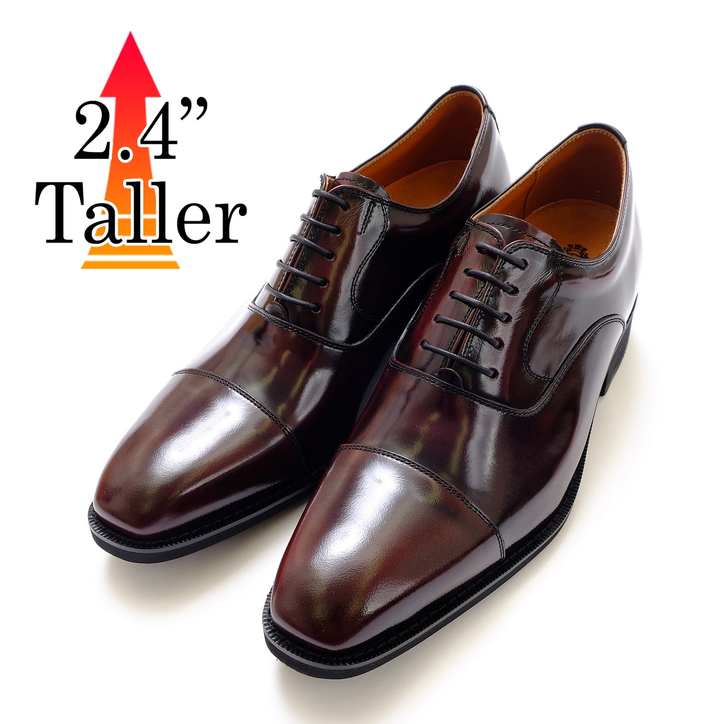 Men's Height Increasing Elevator Shoes 2.36" Taller Oxford Cap Toe Lace Up Dress Shoes Genuine Leather No. 1301