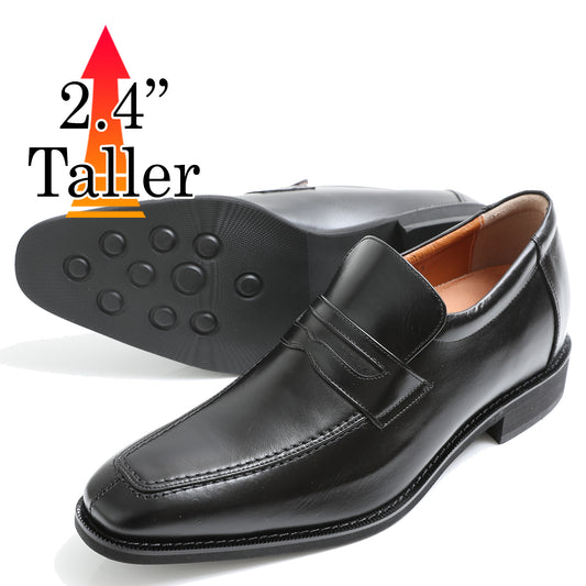 Men's Elevator Shoes Height Increasing 2.36" Taller Loafer Slip-on Dress Shoes Genuine Leather No. 1305