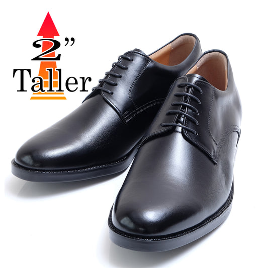 Men's Elevator Shoes Height Increasing 2" Taller Plain Toe Derby Wide Lace Up Dress Shoes Genuine Leather No. 1693