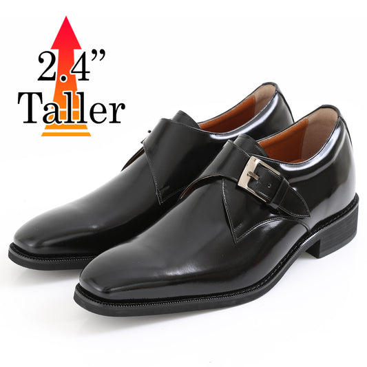 Men's Elevator Shoes Height Increasing 2.36" Taller Oxford Plain Toe Single Monk Strap Slip on Loafers Genuine Leather No. 1925