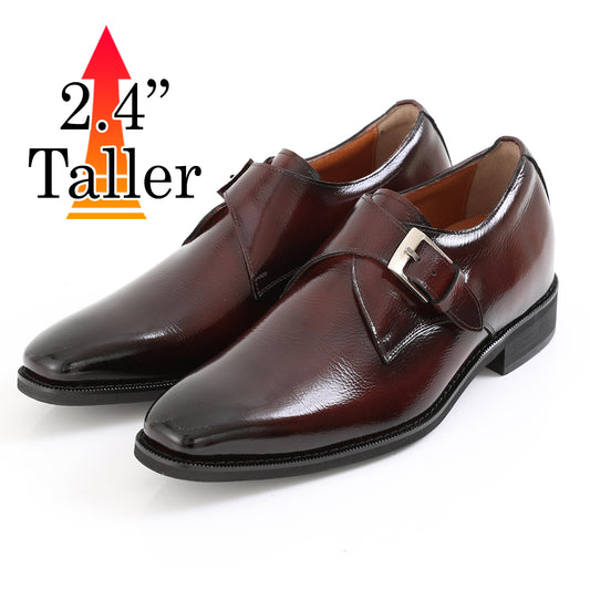 Men's Elevator Shoes Height Increasing 2.36" Taller Oxford Plain Toe Single Monk Strap Slip on Loafers Genuine Leather No. 1925
