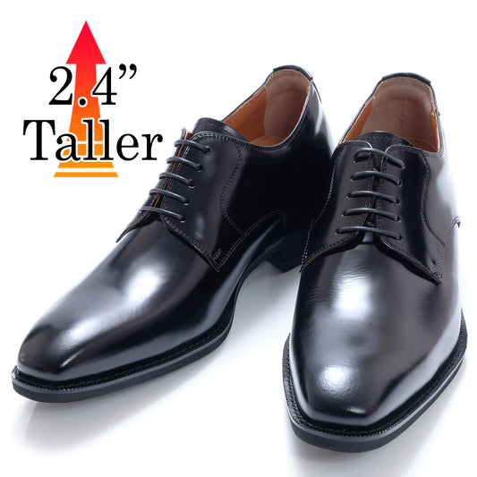 Men's Elevator Shoes Height Increasing 2.36" Taller Derby Plain Toe Lace Up Dress Shoes Genuine Leather No. 1931
