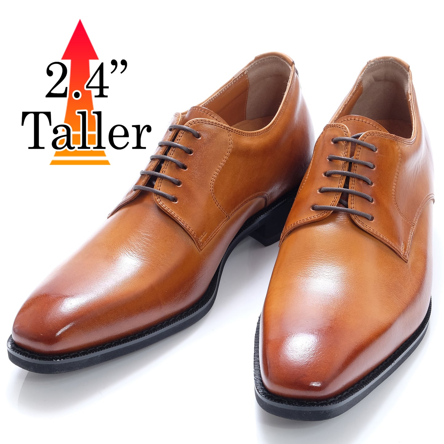 Men's Elevator Shoes Height Increasing 2.36" Taller Derby Plain Toe Lace Up Dress Shoes Genuine Leather No. 1931