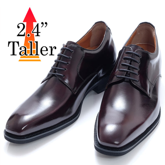 Men's Elevator Shoes Height Increasing 2.36" Taller Derby Plain Toe Lace Up Dress Shoes Genuine Leather No. 1931