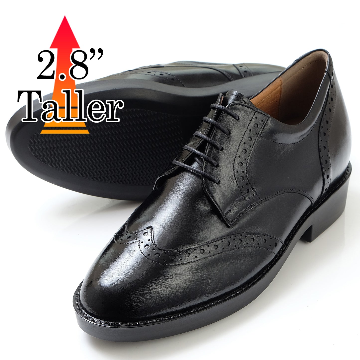 Men's Elevator Shoes Height Increasing 2.76" Taller Wingtip Lace Up Brogue Dress Shoes Kangaroo Leather No. 232