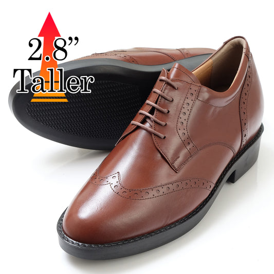 Men's Elevator Shoes Height Increasing 2.76" Taller Wingtip Lace Up Brogue Dress Shoes Kangaroo Leather No. 232