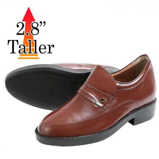 Men's Elevator Shoes Height Increasing 2.76" Taller Slip on U-tip Dress Shoes Kangaroo Leather No. 234