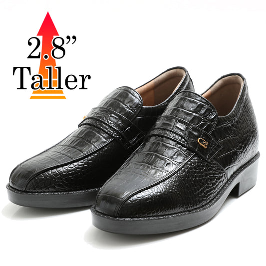 Men's Elevator Shoes Height Increasing 2.76" Taller Slip-on Dress Shoes Crocodile Embossed Cowhide Leather No. 236