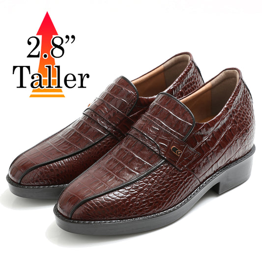Men's Elevator Shoes Height Increasing 2.76" Taller Slip-on Dress Shoes Crocodile Embossed Cowhide Leather No. 236