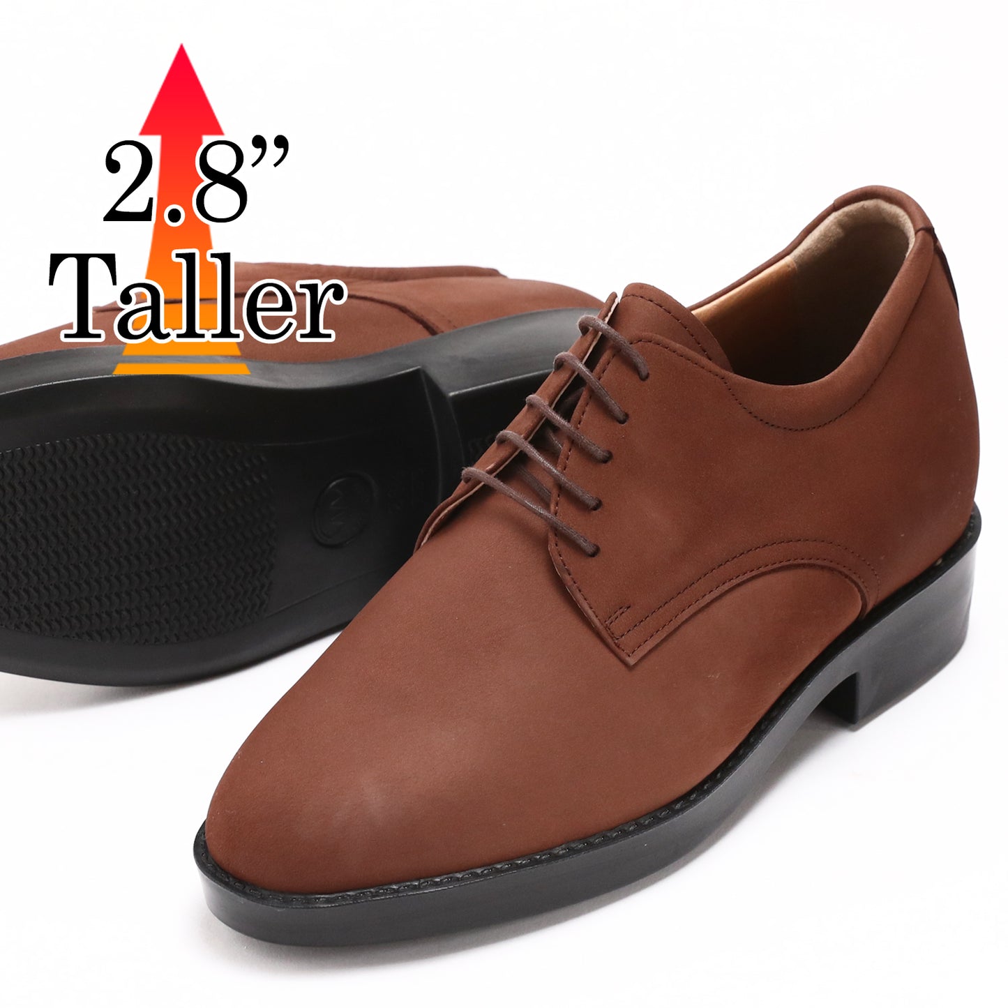 Men's Elevator Shoes Height Increasing 2.76" Taller Oxford Plain Toe Lace Up Casual Shoes Nubuck Leather No. 237
