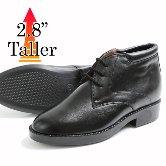 Men's Elevator Shoes Height Increasing 2.76" Taller Plain Toe Lace Up Ankle Desert Boots Genuine Leather No. 350