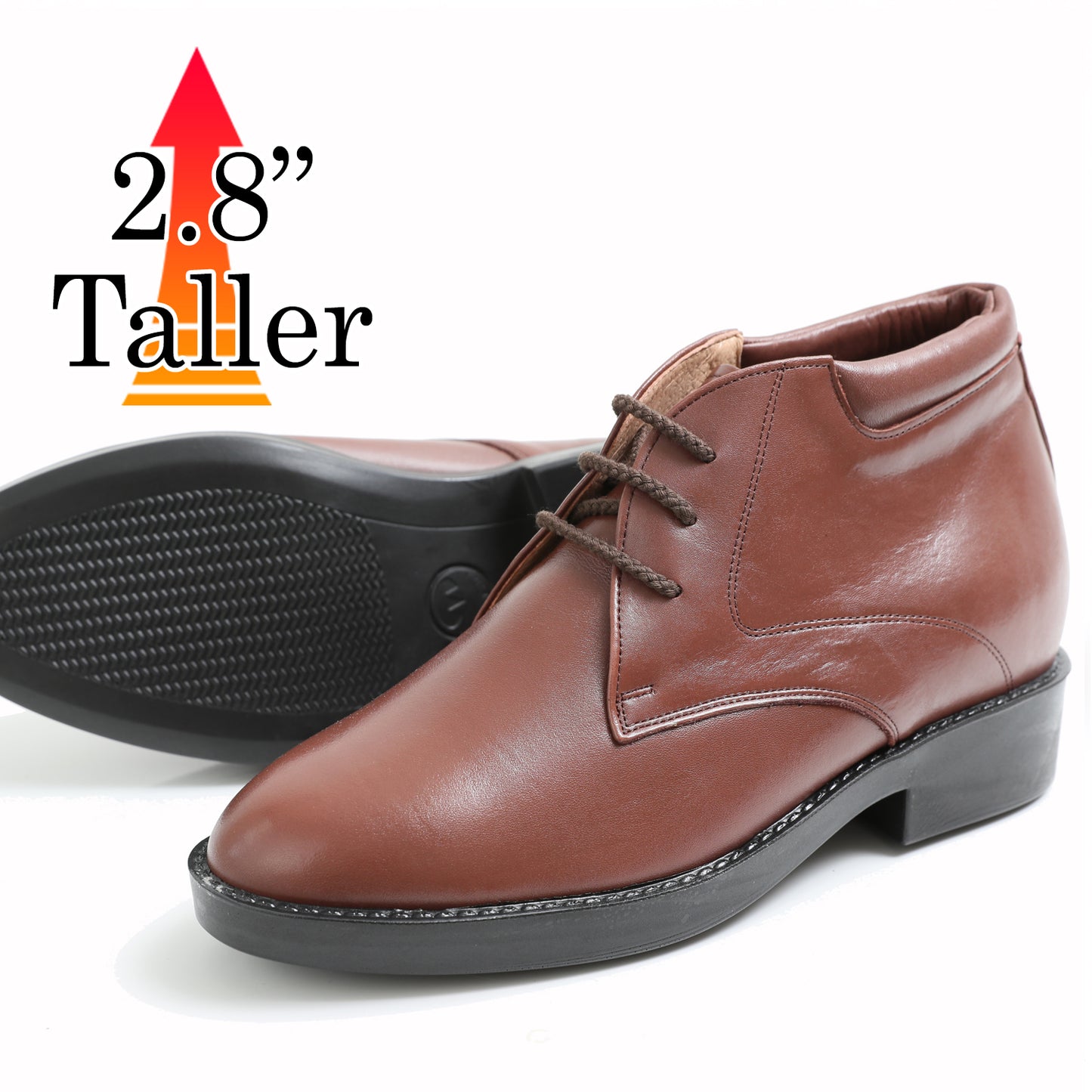 Men's Elevator Shoes Height Increasing 2.76" Taller Plain Toe Lace Up Ankle Desert Boots Genuine Leather No. 350