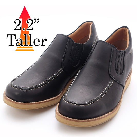 Men's Elevator Shoes Height Increasing 2.2" Taller Slip-on Side Gore Loafer Genuine Leather No. 523