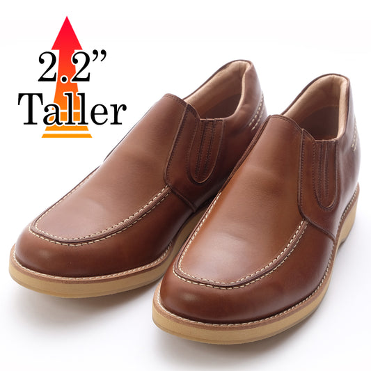 Men's Elevator Shoes Height Increasing 2.2" Taller Slip-on Side Gore Loafer Genuine Leather No. 523