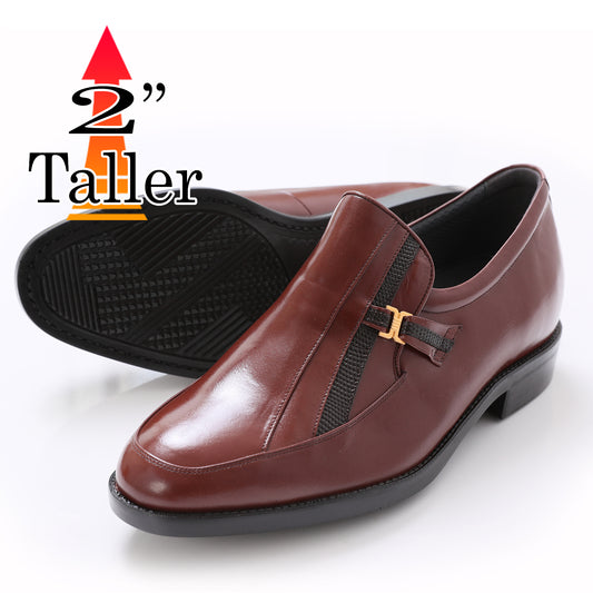 Men's Elevator Shoes Height Increasing 2" Taller U-Tip Slip-On Wide Shoes Genuine Kangaroo Leather No. 635