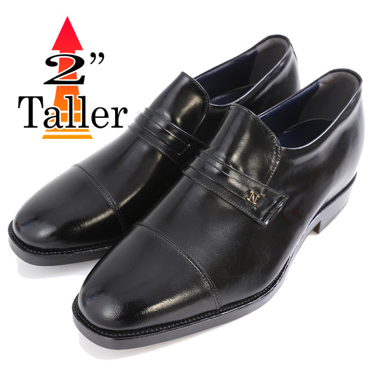 Men's Elevator Shoes Height Increasing 2" Taller Cap Toe Slip-On Wide Shoes Genuine Kangaroo Leather No. 716