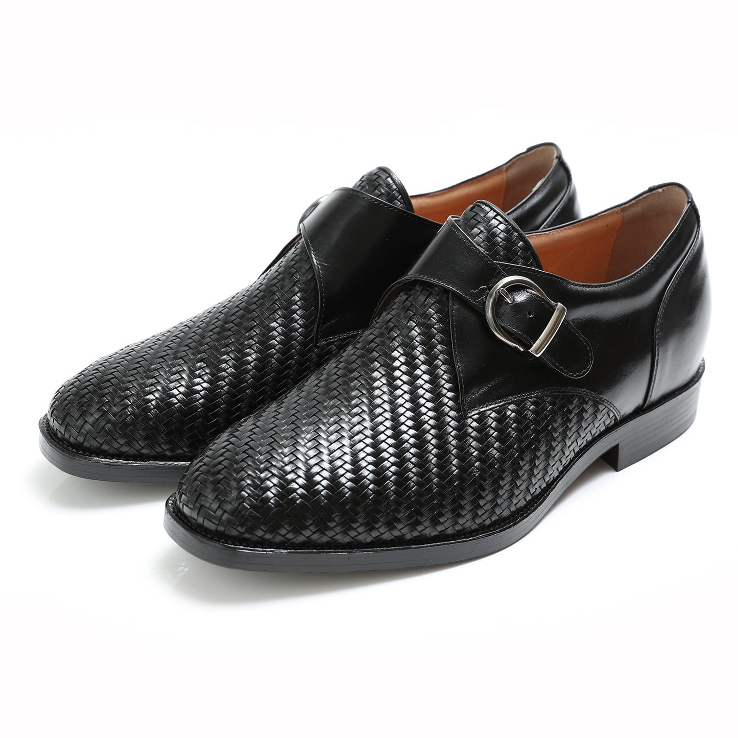 Men's Elevator Shoes Height Increasing 2" Taller Plain Toe Single Monk Strap Slip on Kangaroo Leather Mesh No. 75