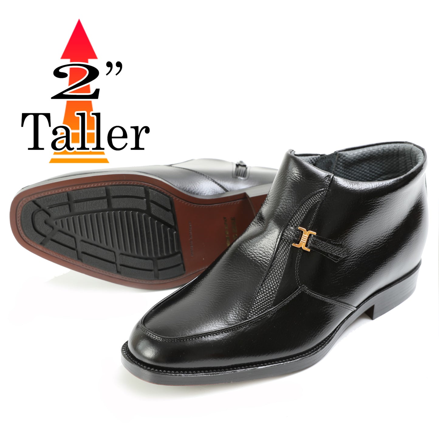 Men's Elevator Shoes Height Increasing 2" Taller  Ankle Boots Side Zipper Genuine leather No. 763
