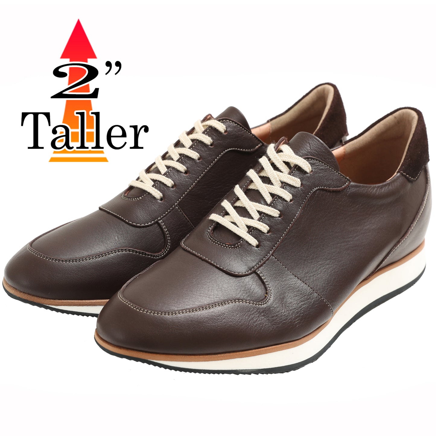 Men's Elevator Shoes Height Increasing 2" Taller Casual Shoes Genuine Leather Fashion Sneaker No. 801