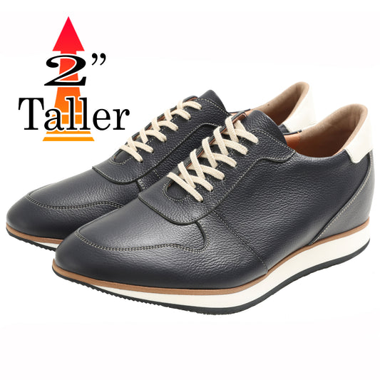 Men's Elevator Shoes Height Increasing 2" Taller Casual Shoes Genuine Leather Fashion Sneaker No. 801