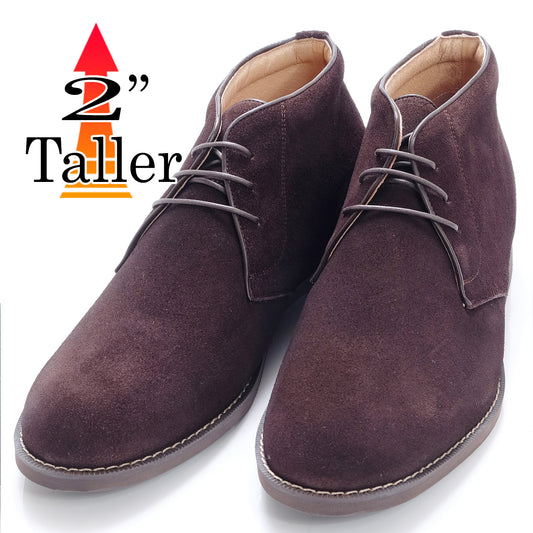 Men's Elevator Shoes Height Increasing 2" Taller Chukka Boots Velour Leather Ankle Boots No. 850