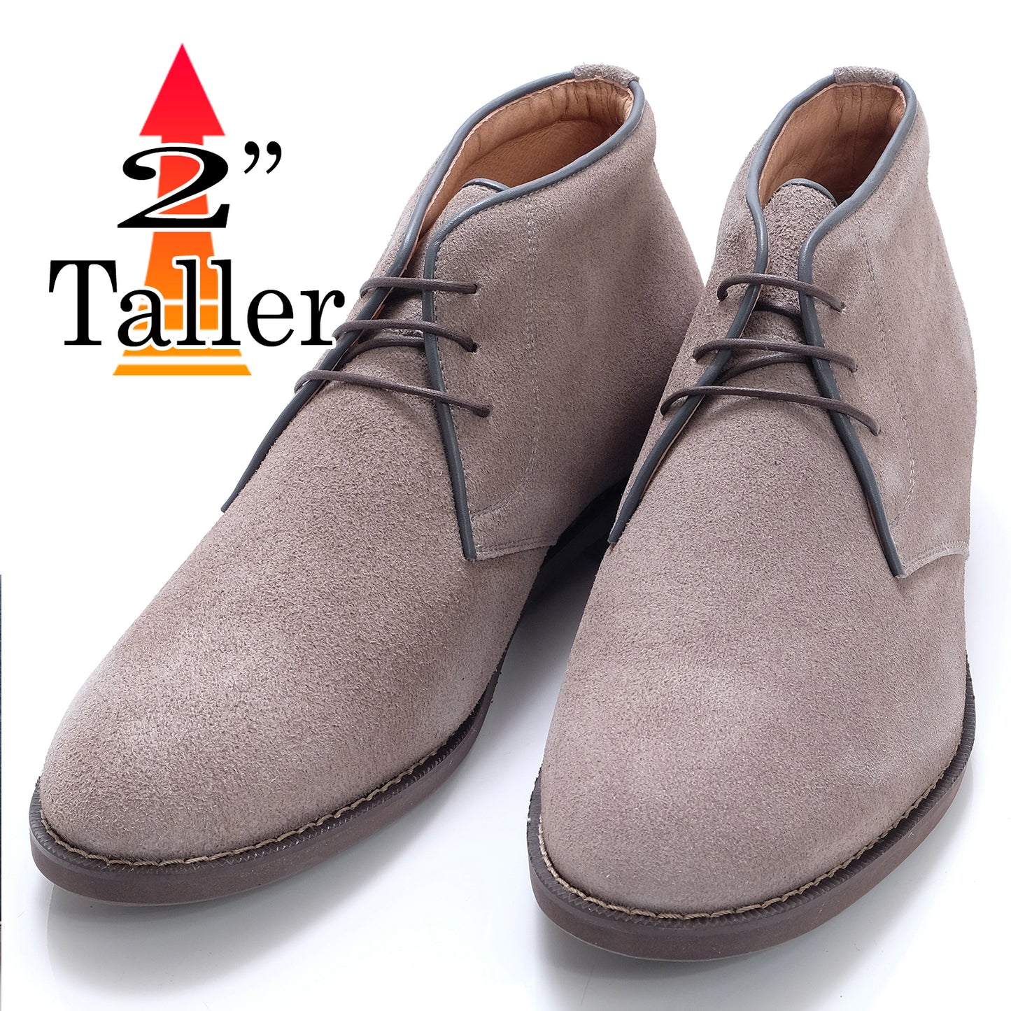 Men's Elevator Shoes Height Increasing 2" Taller Chukka Boots Velour Leather Ankle Boots No. 850