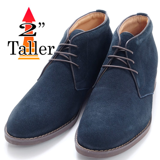 Men's Elevator Shoes Height Increasing 2" Taller Chukka Boots Velour Leather Ankle Boots No. 850