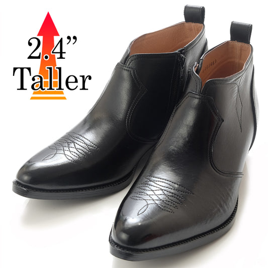 Men's Elevator Shoes Height Increasing 2.36" Taller Ankle Cowboy Boots Side Zipper Genuine leather Western-style No. 888