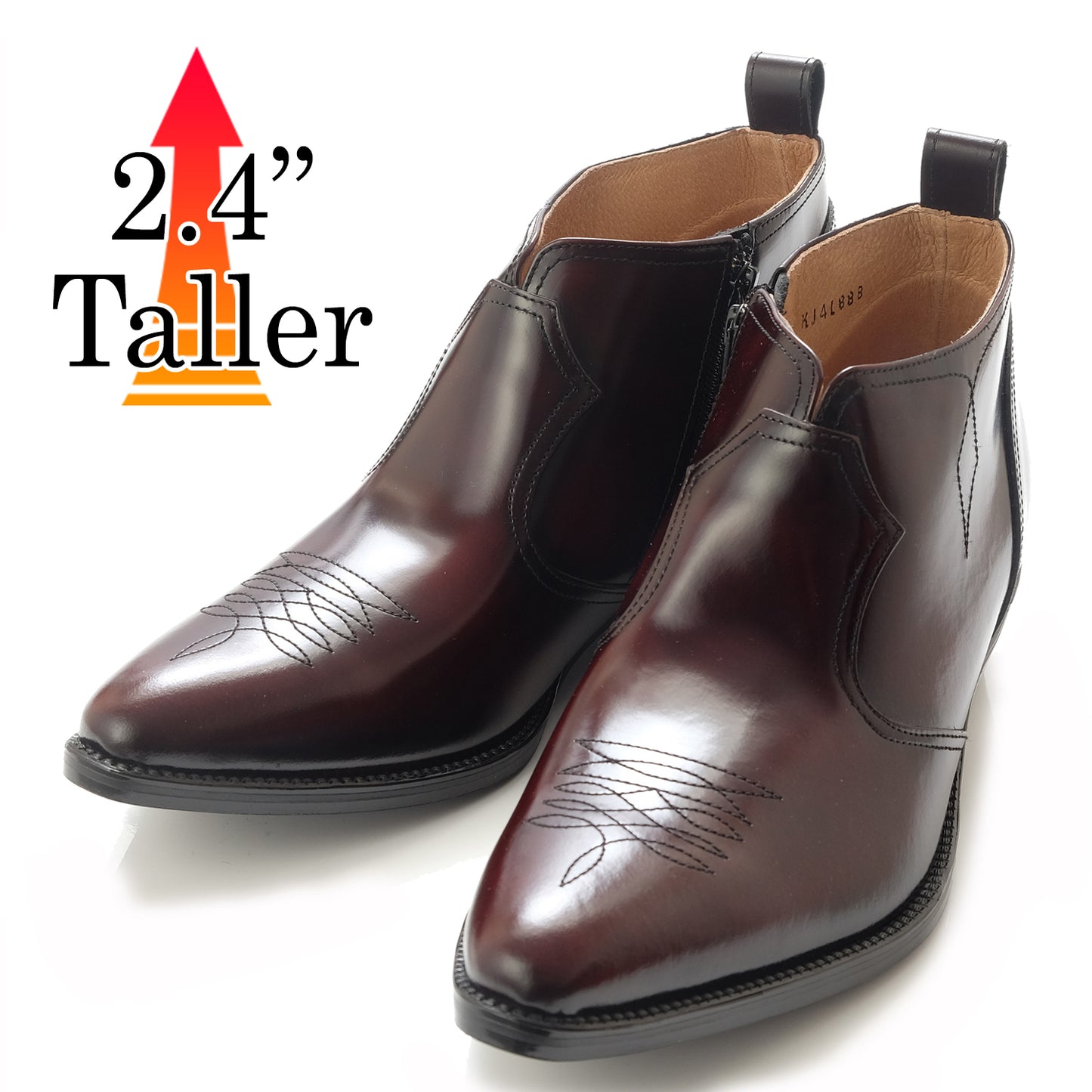 Men's Elevator Shoes Height Increasing 2.36" Taller Ankle Cowboy Boots Side Zipper Genuine leather Western-style No. 888