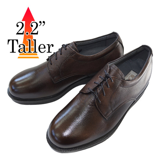 Men's Elevator Shoes Height Increasing 2.2" Taller Derby Plain Toe Lace Up Wide Genuine Leather No. 911