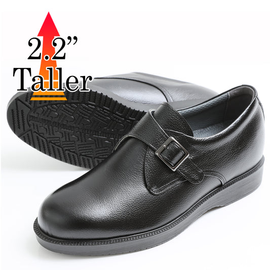 Men's Elevator Shoes Height Increasing 2.2" Taller Single Monk Strap Slip on Plain Toe Wide Genuine Leather No. 921