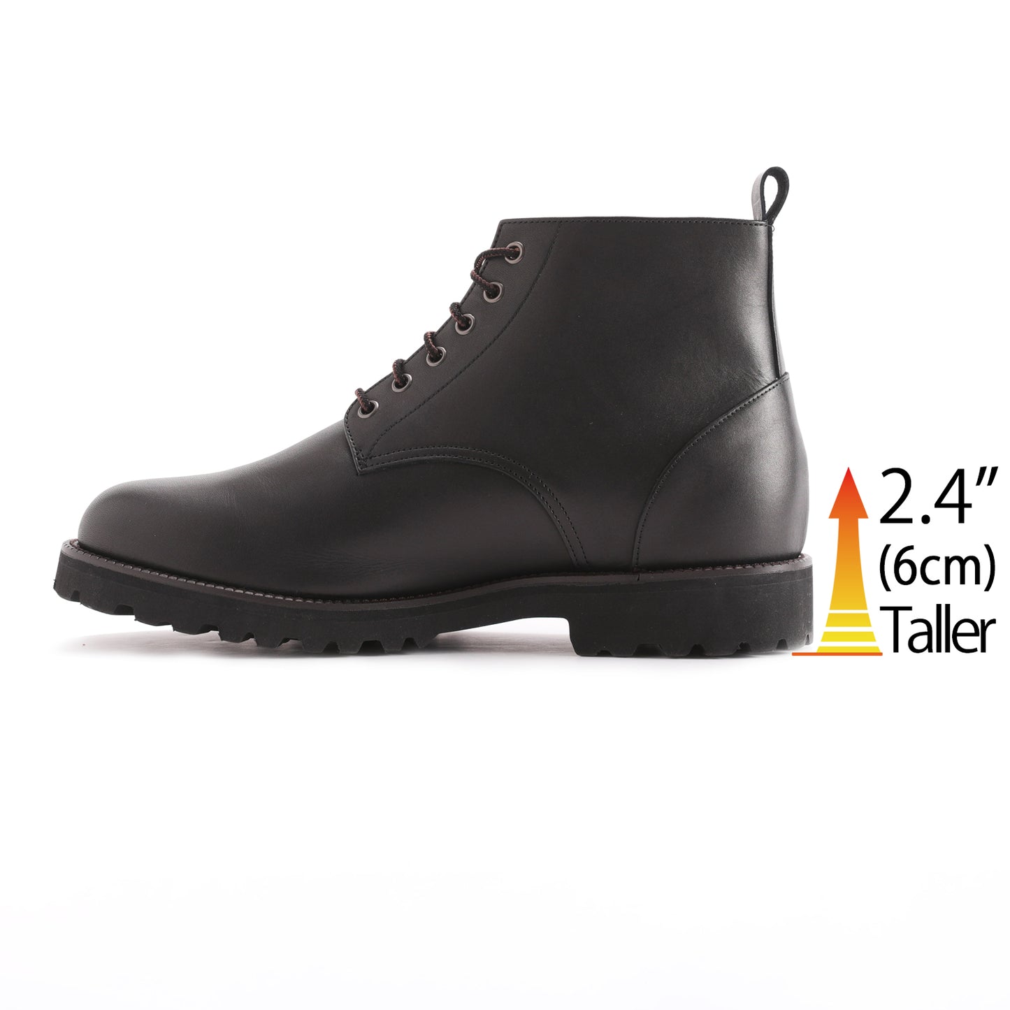 Men's Elevator Shoes Height Increasing 2.36" Taller Plain Toe Lace Up Work Boots Genuine Leather No. 1573